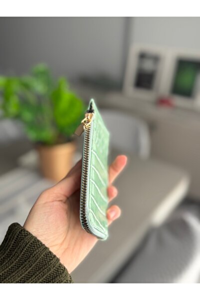 ilknurbutik Çağla Yeşili Kadın Kroko Desenli Kartlık Cüzdan
