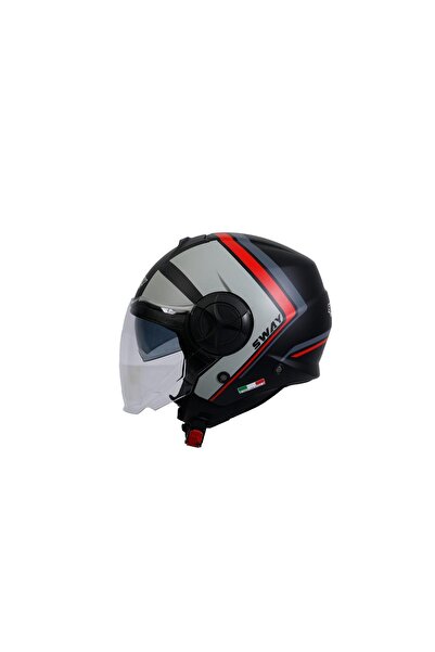 Sway Kask Sw737 Double Yarım Black Red Grey