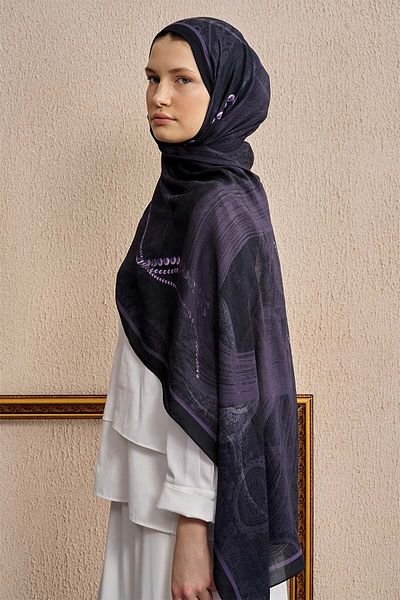 ED Scarf Μωβ βαμβακερό, μεταξωτό και πέρλες σάλι