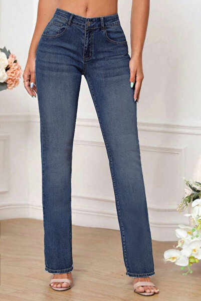 CEDY DENIM Kadın Boru Paça Yüksek Bel Regular Fit Likralı Pantolon