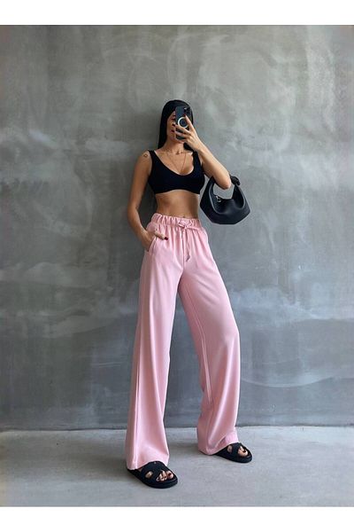 solena sln Women's Elastic Waist Palazzo Pants