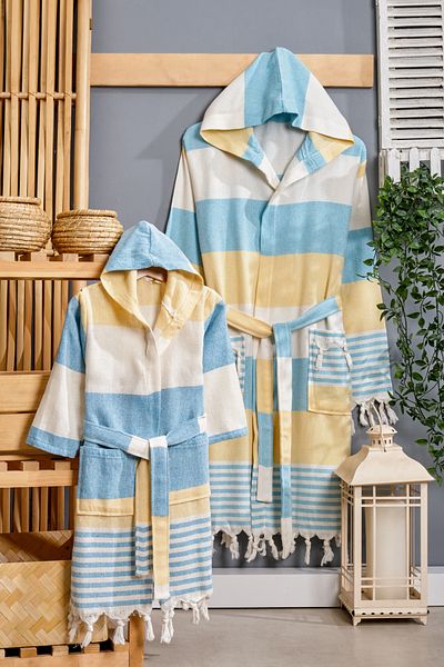 RaSerSa RS Set halate de baie pentru adulți și copii jacquard pentru piscină/plajă (100% bumbac)