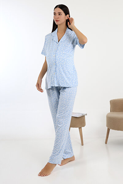 LİKAPA Likapa Önden Düğmeli Hamile Lohusa KISA KOL PİJAMA TAKIMI