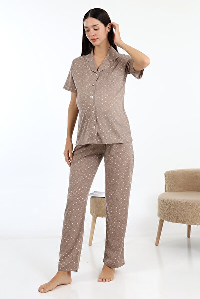 LİKAPA Likapa Önden Düğmeli Hamile Lohusa KISA KOL PİJAMA TAKIMI