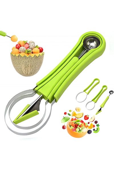 Cisolen Set Of 3 Fruit Carving Tools , Plastic/stainless Steel, Green/silver, 21.2 X 7.5 Cm