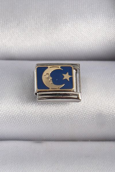 doremodam 316L Steel Silver Color Blue Yellow Moon Star Embroidered Nomination Charm