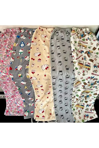 Gofeel Harajuku Street Kitty Detailed Comfortable Unisex Oversize Pajama Bottoms