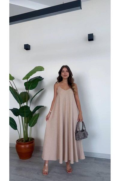 modadagiyim Βαθύ φόρεμα με λαιμόκοψη σε V λαιμόκοψη Casual μακρύ oversize άνετο φόρεμα με λουράκι από σχοινί