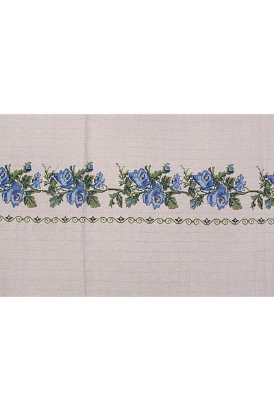 Demirhan Perde Blue Cross Stitched Natural Bohemian Fenalığı Authentic Curtain and Cotton Linen