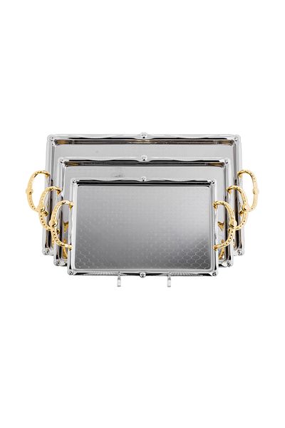 casa rosa Steel Serving Tray Set 3-Piece Nickel With Gold