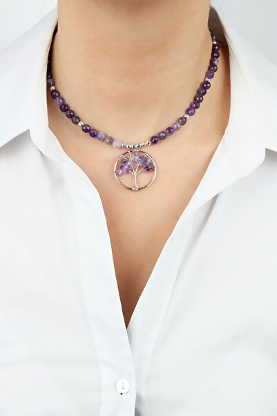 Liveyn Design Yaşam Ağacı Uçlu Ametis Doğaltaş Kolye