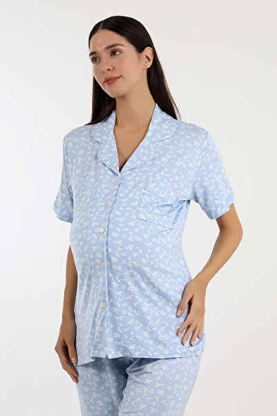 LİKAPA Likapa Önden Düğmeli Hamile Lohusa KISA KOL PİJAMA TAKIMI