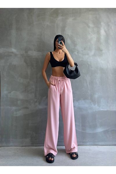 solena sln Women's Elastic Waist Palazzo Pants