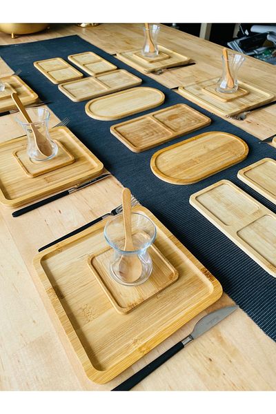 CASA DE BELLA Bamboo 20 Piece Square Serving Plate Breakfast Set for 6 People