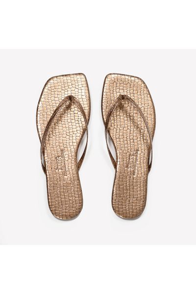 Tkees Women's Crocodile Gold Square Toe Daily Stylish Slippers