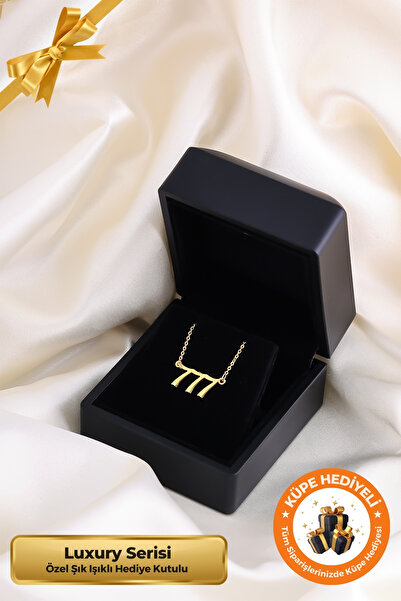 Lucente Jewellery Luxury Serisi Işıklı Hediye Kutulu 925 Ayar Altın Gümüş Kaplama 777 Kolye
