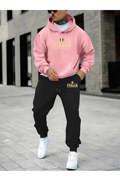 PAVRO Oversize Tracksuit Set - Sweatshirt Jogger Hooded Italy Print with Sardon Logo