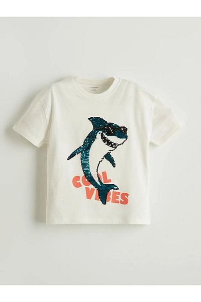 LC Waikiki Lcw Kids Ecru Printed Boys T-Shirt and Shorts 2-Piece