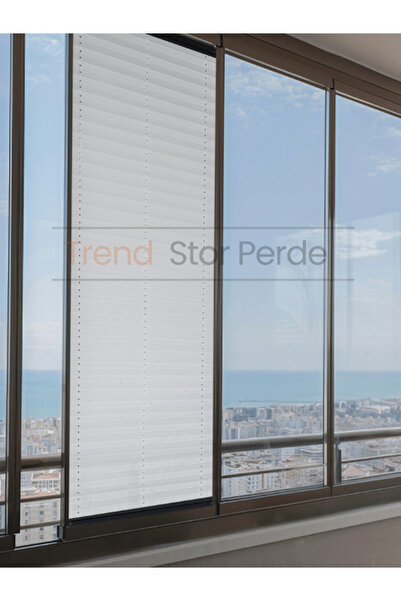 TREND STOR PERDE Beyaz Plise Katlanır Cam Balkon Perdesi - Ofis Perdesi - Sal...
