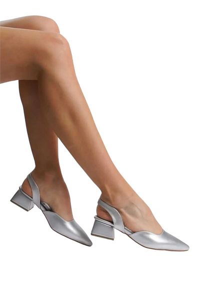 Liger Pantofi de damă cu toc scurt 4 cm ARGINTIU