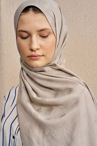 ED Scarf Μπεζ σάλι με μοτίβο δύο όψεων