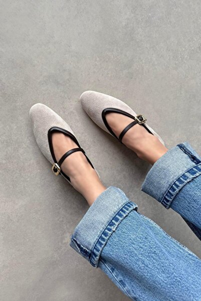 STRASWANS Stony Beige Women's Tuba Suede Ballerinas