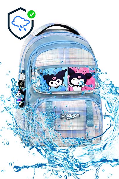 Çanta Trend Rucsac de școală de lux cu model Kuromi și buzunare multiple impermeabile + breloc Kuromi