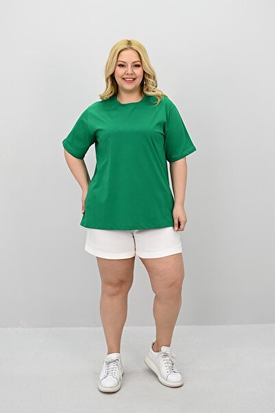 Koza Butik Γυναικείο μπλουζάκι με κοντό μανίκι με λαιμόκοψη Oversize 1963-25