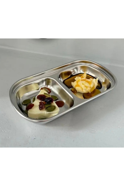 abnturk 2 Bölmeli Gümüş Renk Paslanmaz Çelik Sosluk Reçellik Lokumluk Çerezli...