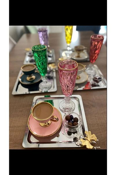 Esina 6-Piece Stainless Steel Square Presentation Tray - With Butterfly Accessory, Catering Coffee and Tea Presentation