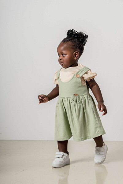 bombe Baby Kids Green Cotton Comfortable Dress Trend Fashion Girls' Dress Trend Bottom Top Set