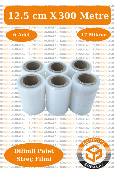 Genel Markalar Dilimli Streç Film 12.5cm x 300m Şeffaf 17 Mikron (6'lı Paket)...
