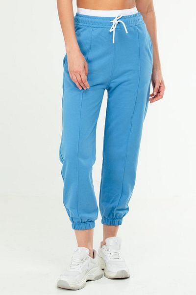 speedlife Μπλε Oversize Basic Βαμβακερό ψηλόμεσο ελαστικό πόδι Γυναικείο παντελόνι