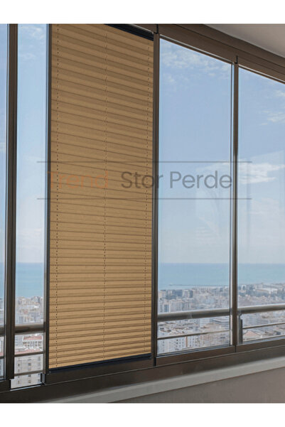 TREND STOR PERDE Bronz Plise Katlanır Cam Balkon Perdesi - Ofis Perdesi - Sal...