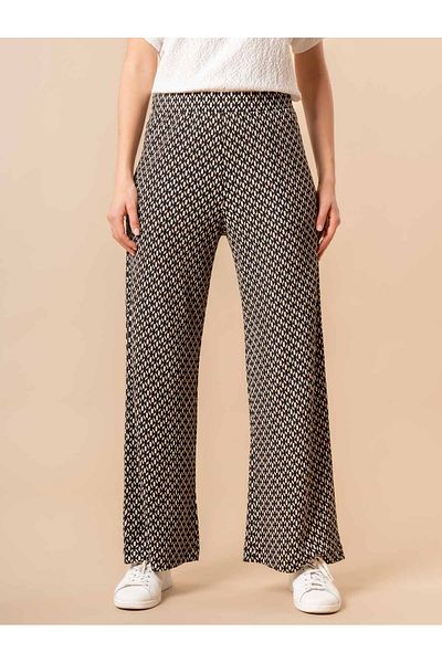 Kübra Tekstil Women's Black Elastic Waist Comfortable Patterned Trousers, Women's Trousers