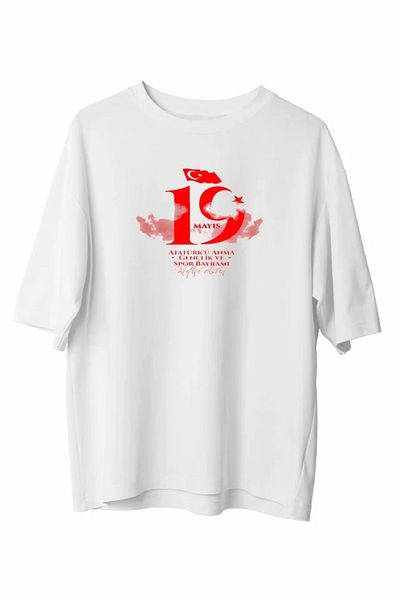 Viyamo 19 Μαΐου Unisex εμπριμέ μπλουζάκι - Λευκό