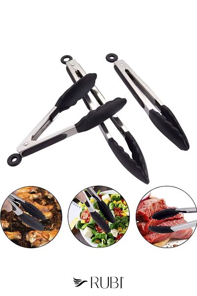 rubihome Stainless Steel Silicone Gripper Lockable Tongs - 1 Piece