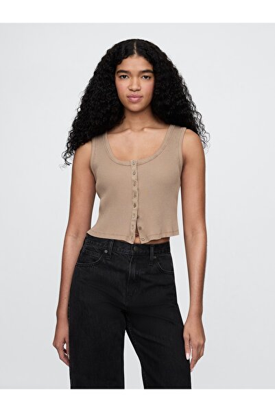 GAP Kadın Bej Crop Fitilli Atlet