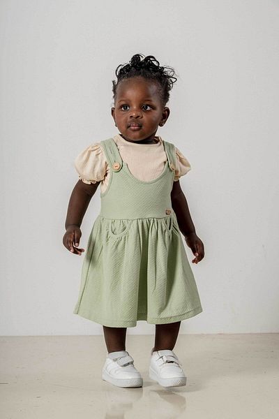 bombe Baby Kids Green Cotton Comfortable Dress Trend Fashion Girls' Dress Trend Bottom Top Set