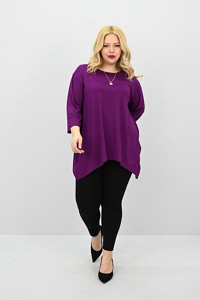 Koza Butik Women's Plus Size Three Quarter Sleeve Asymmetrical Cut Tunic 1964-25