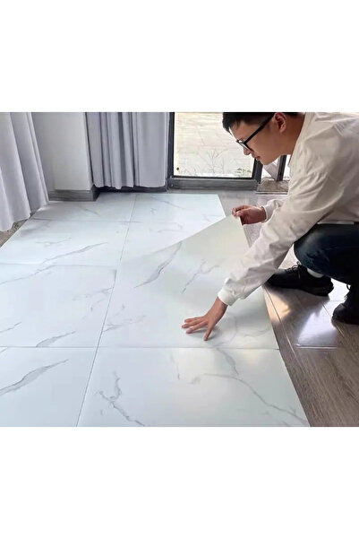 Renkli Duvarlar Kendinden Yapışkanlı Beyaz Seramik Desen Zemin Yer Kaplama Paneli 30cmx60cm