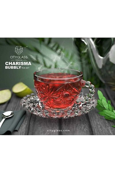 ORTAKÖY CENNETİ 6 Ad 12 Piece Tea Coffee Set Crystal Cutout 230 Cc