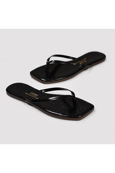 Tkees Women's Crocodile Black Square Toe Daily Stylish Slippers