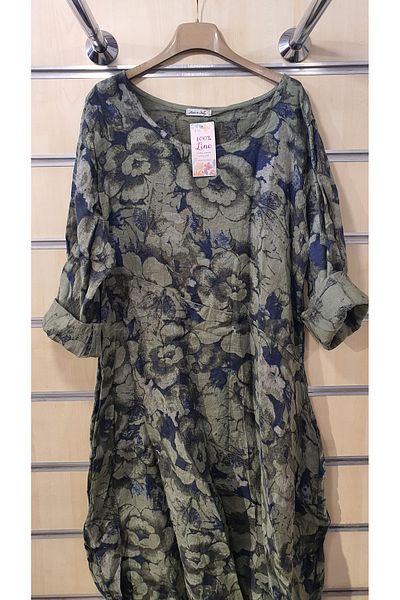Park Moda Ιταλικό λινό φόρεμα με μοτίβο μακριά μανίκια