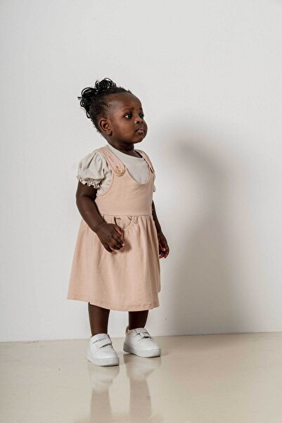 bombe Baby Kids Beige Cotton Comfortable Dress Trend Fashion Girls' Dress Trend Bottom Top Set