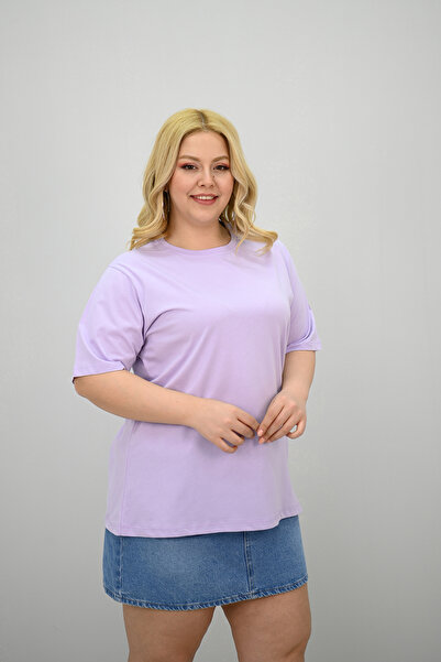 Koza Butik Women's Large Size Short Sleeve Crew Neck Oversize T-Shirt 1963-25