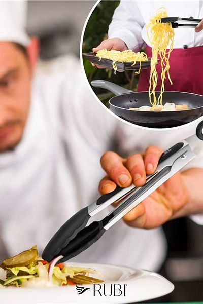 rubihome Stainless Steel Silicone Gripper Lockable Tongs - 1 Piece