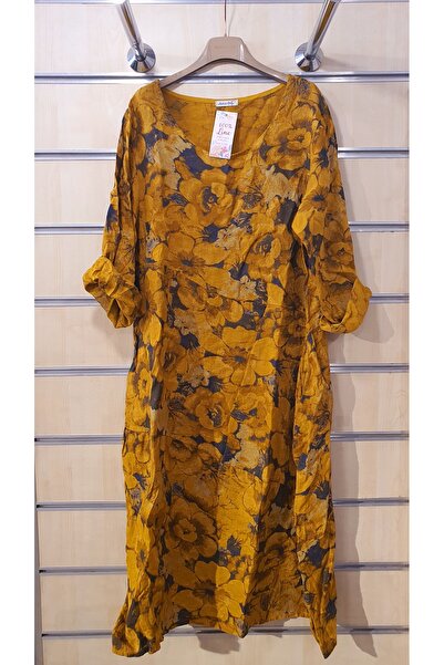 Park Moda İtalyan Keten Elbise Desenli Uzun Kol