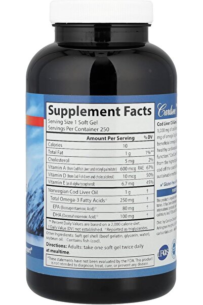 Carlson Norwegian Cod Liver Oil, 100 Softgels