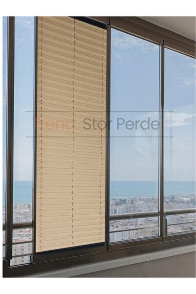 TREND STOR PERDE Sütlü Kahve Plise Katlanır Cam Balkon Perdesi - Ofis Perdesi...
